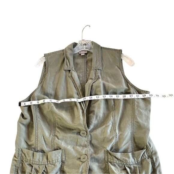 J. Jill Vest Olive Green Silk Linen Blend Women's L Petite Button Front Utility - Picture 6 of 8